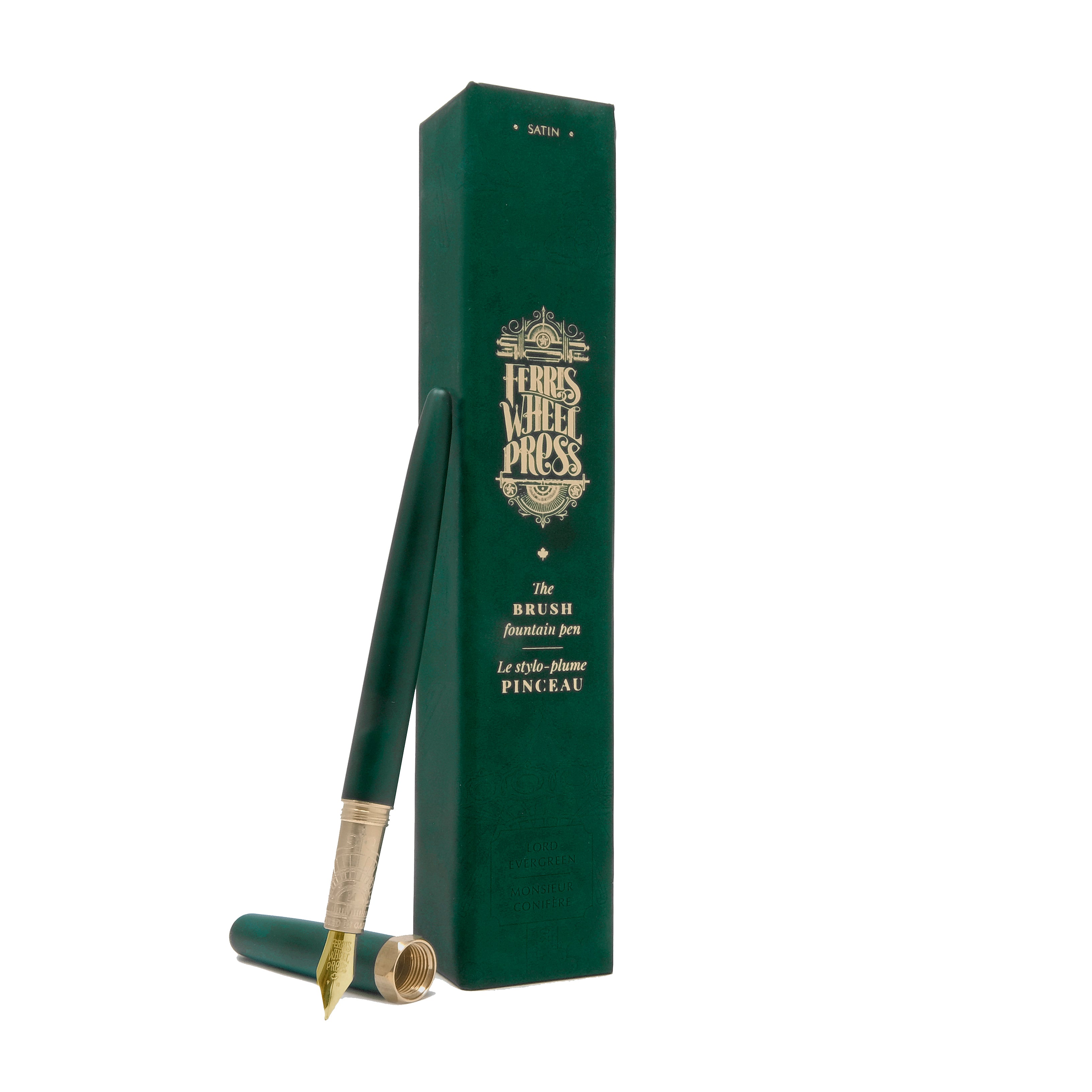 The Brush Fountain Pen Satin | Gold Plated Nib - Lord Evergreen